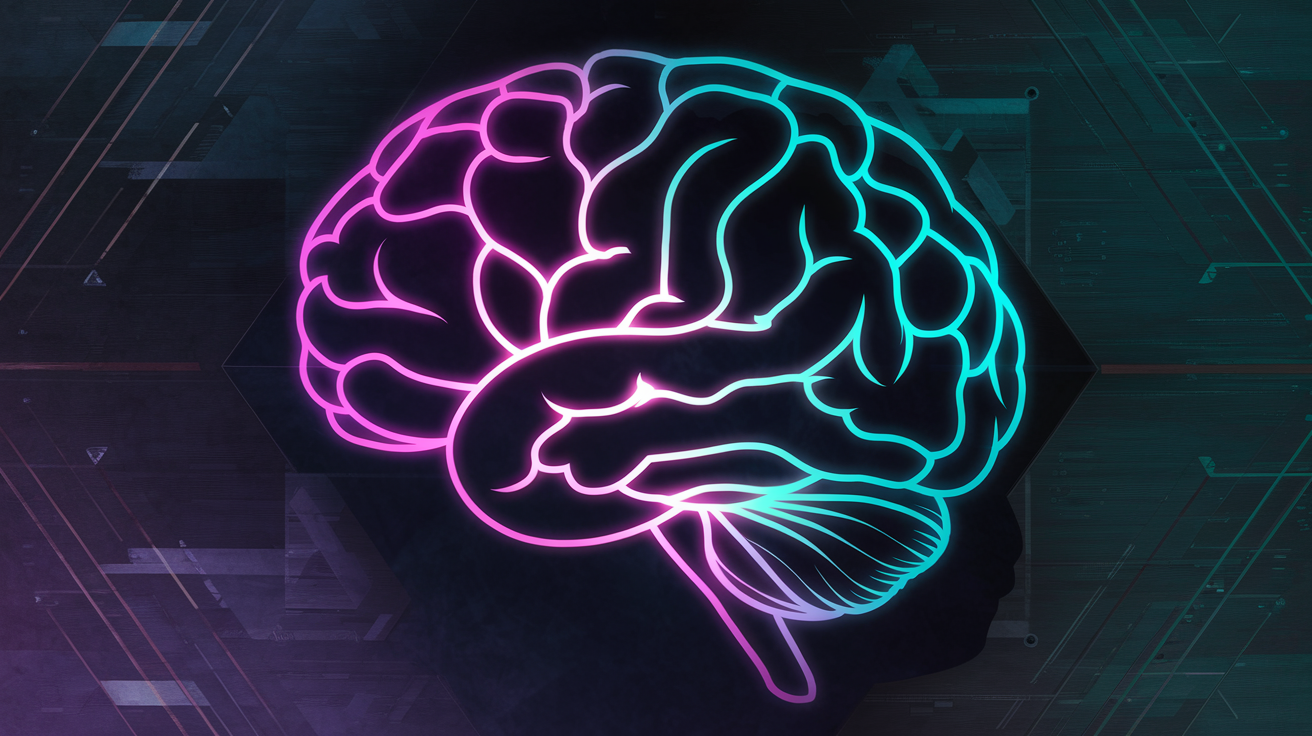 Ilustrace mozku s neonovými neuronovými dráhami znázorňujícími serotonin a dopamin