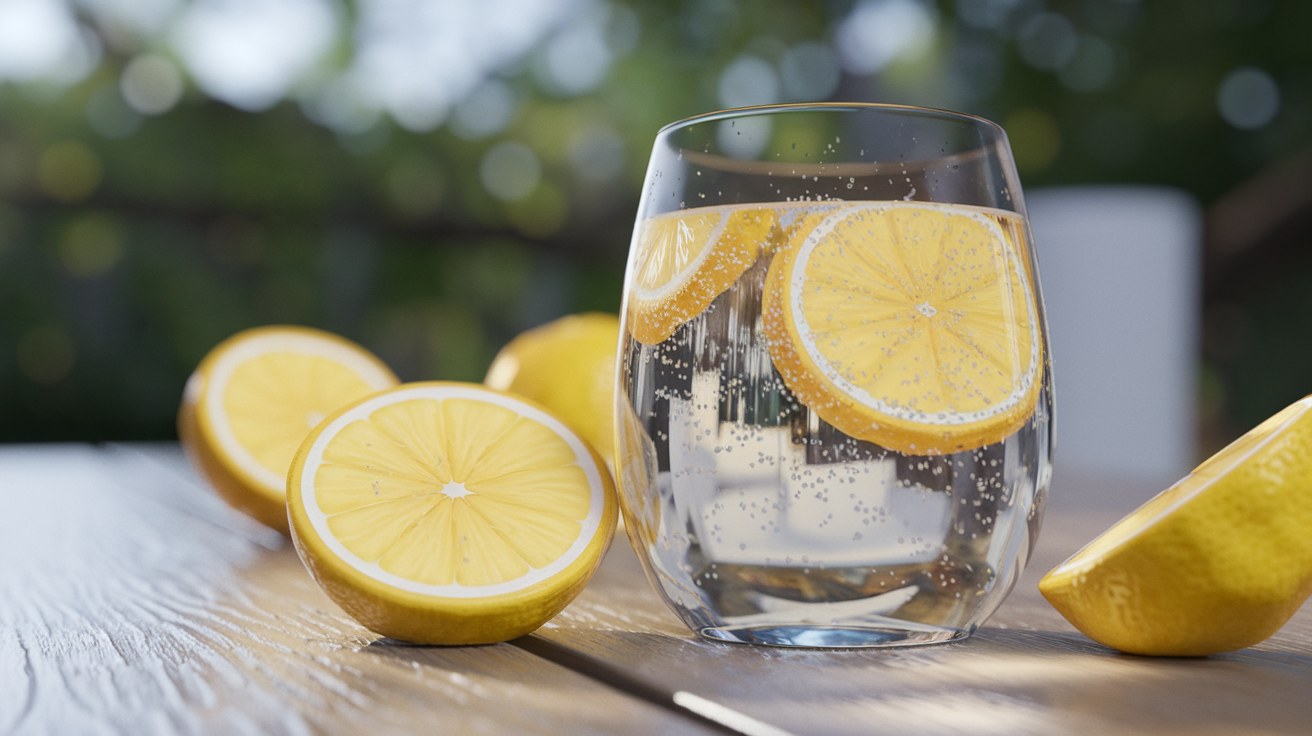 Hydratace před festivalem - sklenice vody s citronem